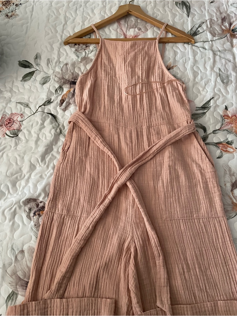 Zara Blush Pink Crinkled Strap Jumpsuit